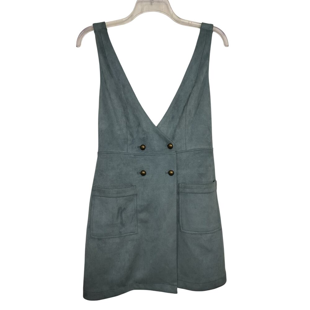 5344) Forever 21 M Preppy Pinafore Faux Suede Minimalist Mini Dress - Picture 2 of 8